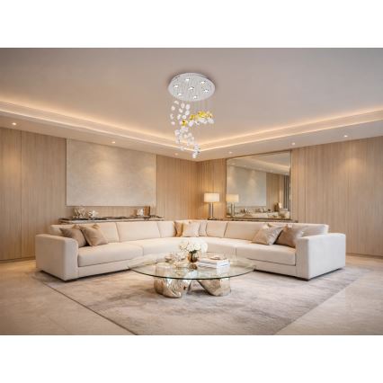 LED kristalno stropno svjetlo AVARA LED/24W/230V Ø 40 cm sjajni krom + daljinski upravljač