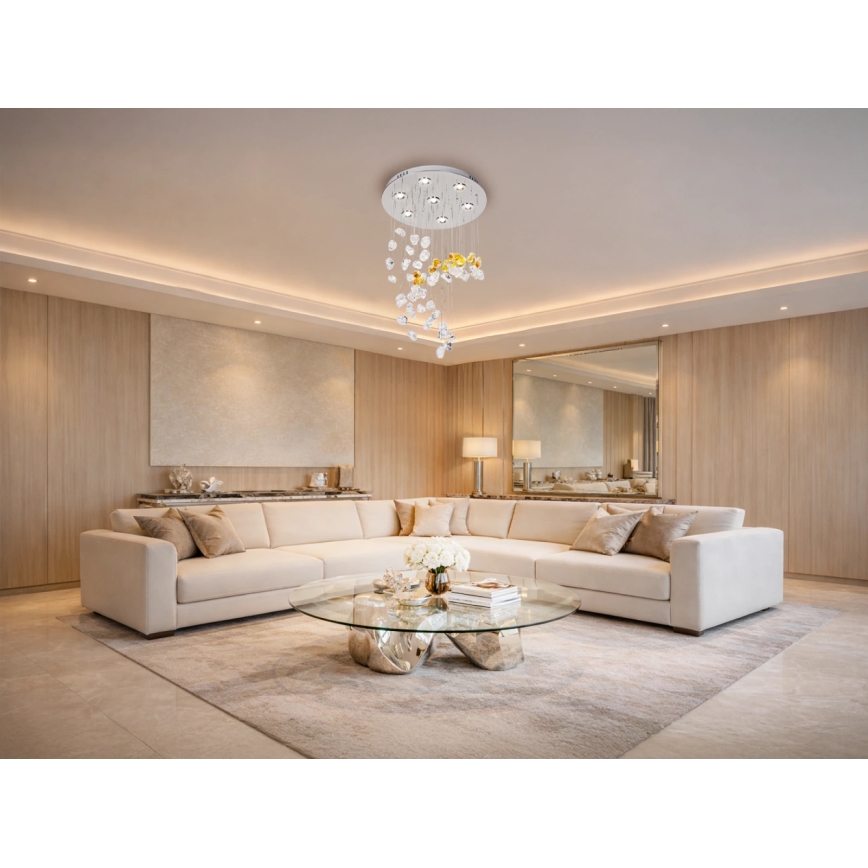 LED kristalno stropno svjetlo AVARA LED/24W/230V Ø 40 cm sjajni krom + daljinski upravljač