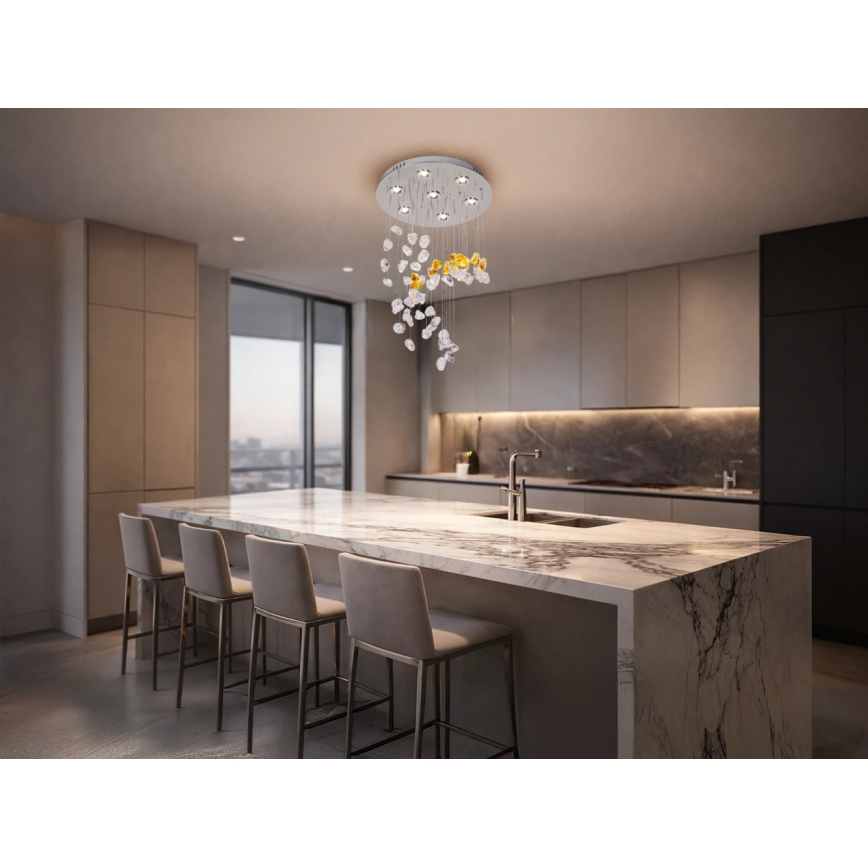 LED kristalno stropno svjetlo AVARA LED/24W/230V Ø 40 cm sjajni krom + daljinski upravljač
