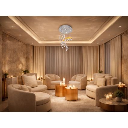 LED kristalno stropno svjetlo AVARA LED/24W/230V Ø 40 cm sjajni krom + daljinski upravljač
