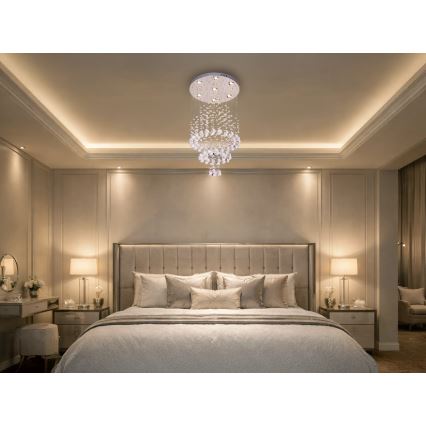 LED kristalno stropno svjetlo NAURU LED/24W/230V Ø 40 cm polirani krom + daljinski upravljač