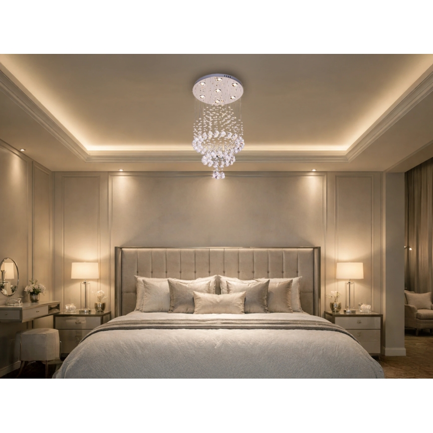 LED kristalno stropno svjetlo NAURU LED/24W/230V Ø 40 cm polirani krom + daljinski upravljač