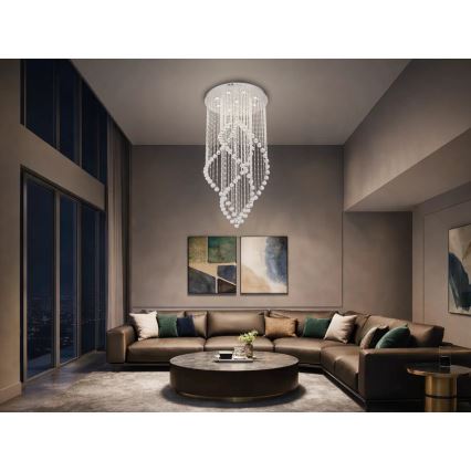 LED kristalna stropna svjetiljka NAURU LED/30W/230V Ø 60 cm sjajni krom + daljinski upravljač