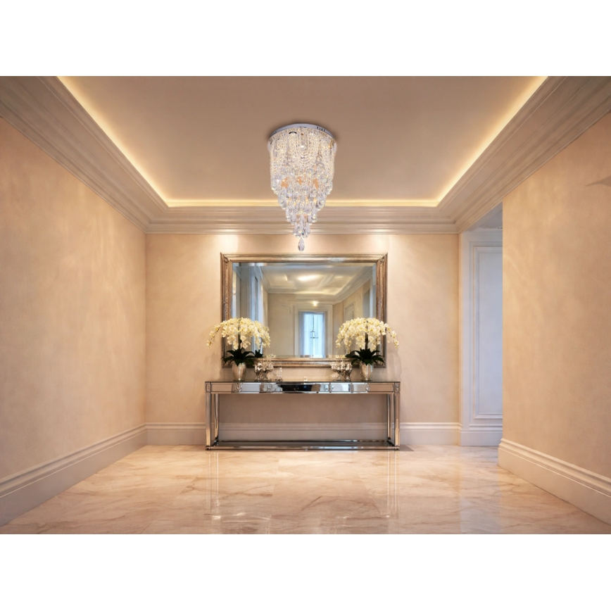LED kristalno stropno svjetlo MAJURO LED/30W/230V Ø 40 cm sjajni krom + daljinski upravljač
