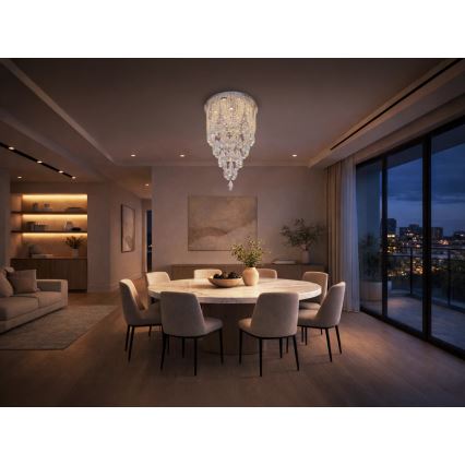 LED kristalno stropno svjetlo MAJURO LED/30W/230V Ø 40 cm sjajni krom + daljinski upravljač
