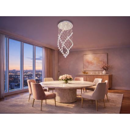 LED stropna svjetiljka s kristalima NAURU LED/24W/230V promjer 40 cm sjajni krom + daljinsko upravljanje
