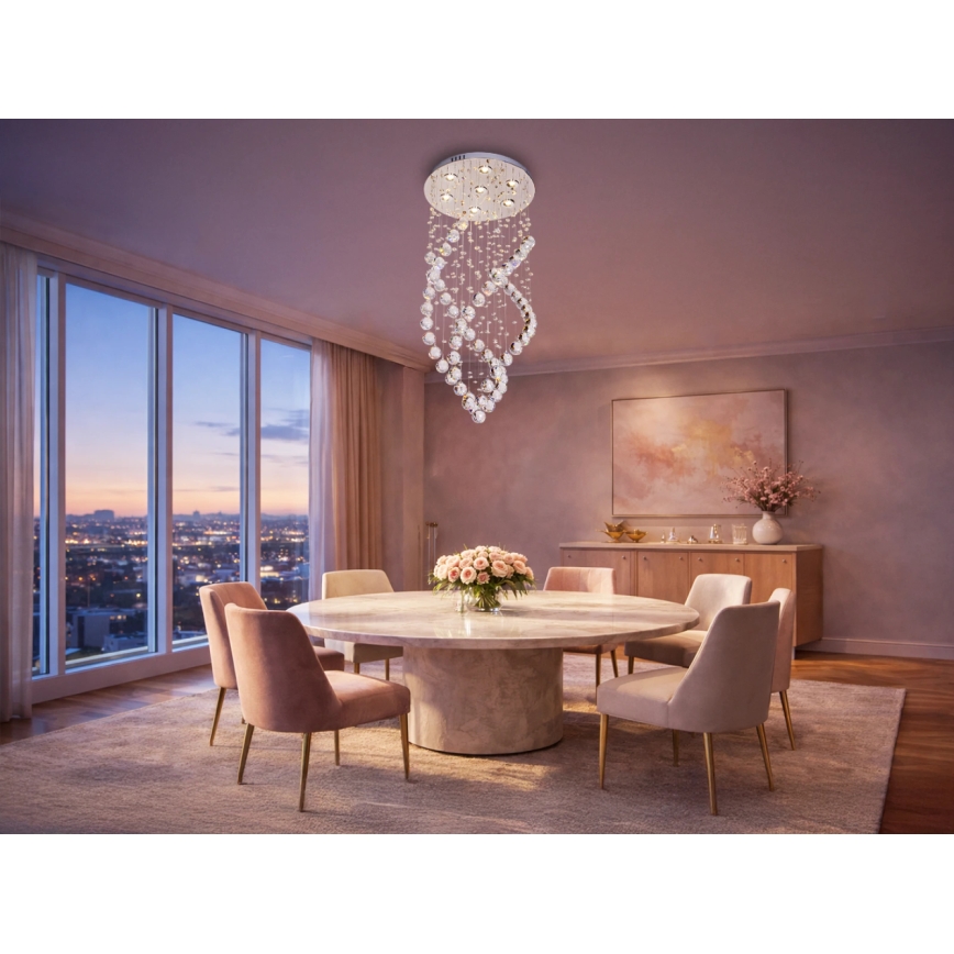 LED stropna svjetiljka s kristalima NAURU LED/24W/230V promjer 40 cm sjajni krom + daljinsko upravljanje