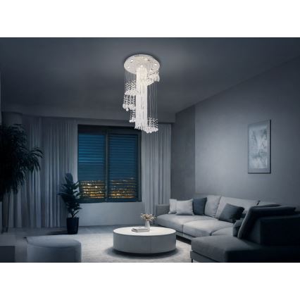 LED kristalno stropno svjetlo NAURU LED/24W/230V Ø 45 cm sjajni krom + daljinsko upravljanje