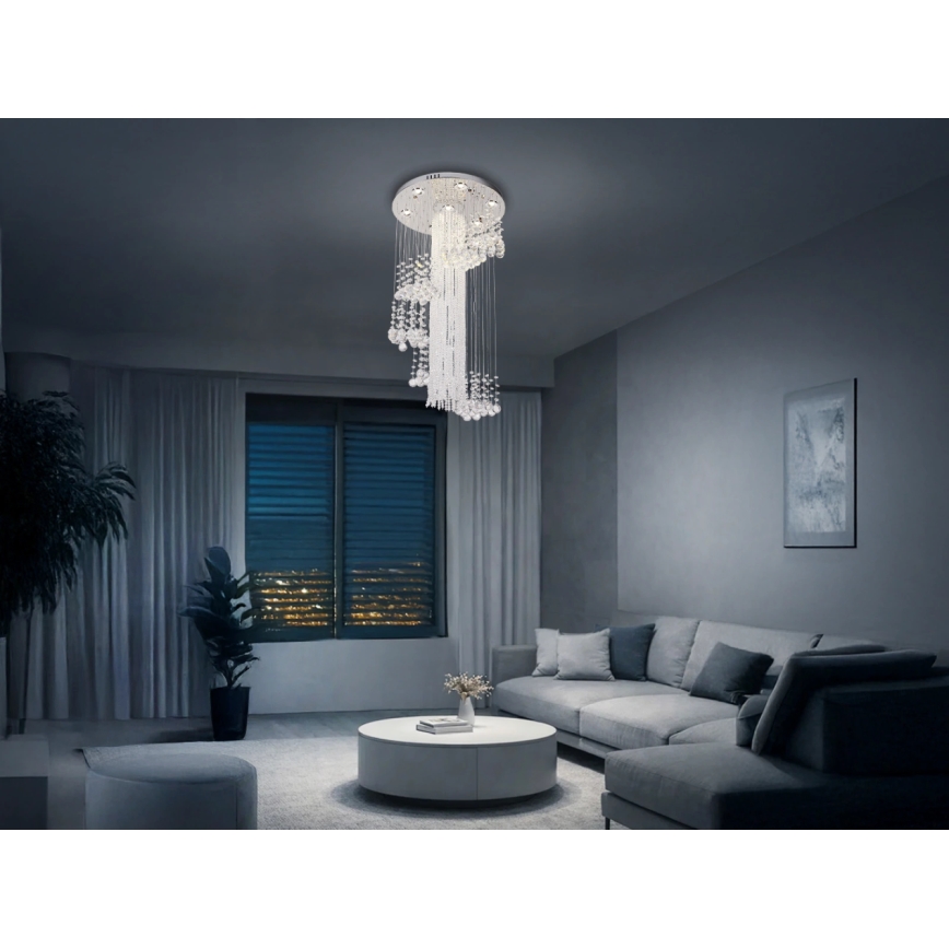 LED kristalno stropno svjetlo NAURU LED/24W/230V Ø 45 cm sjajni krom + daljinsko upravljanje