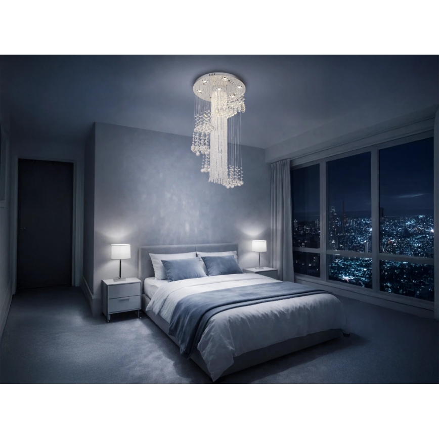LED kristalno stropno svjetlo NAURU LED/24W/230V Ø 45 cm sjajni krom + daljinsko upravljanje