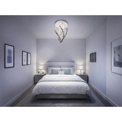 LED kristalna stropna svjetiljka NAURU LED/30W/230V pr. 40 cm sjajni krom/crna + daljinski upravljač