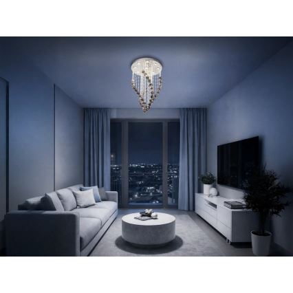 LED kristalna stropna svjetiljka NAURU LED/30W/230V pr. 40 cm sjajni krom/crna + daljinski upravljač