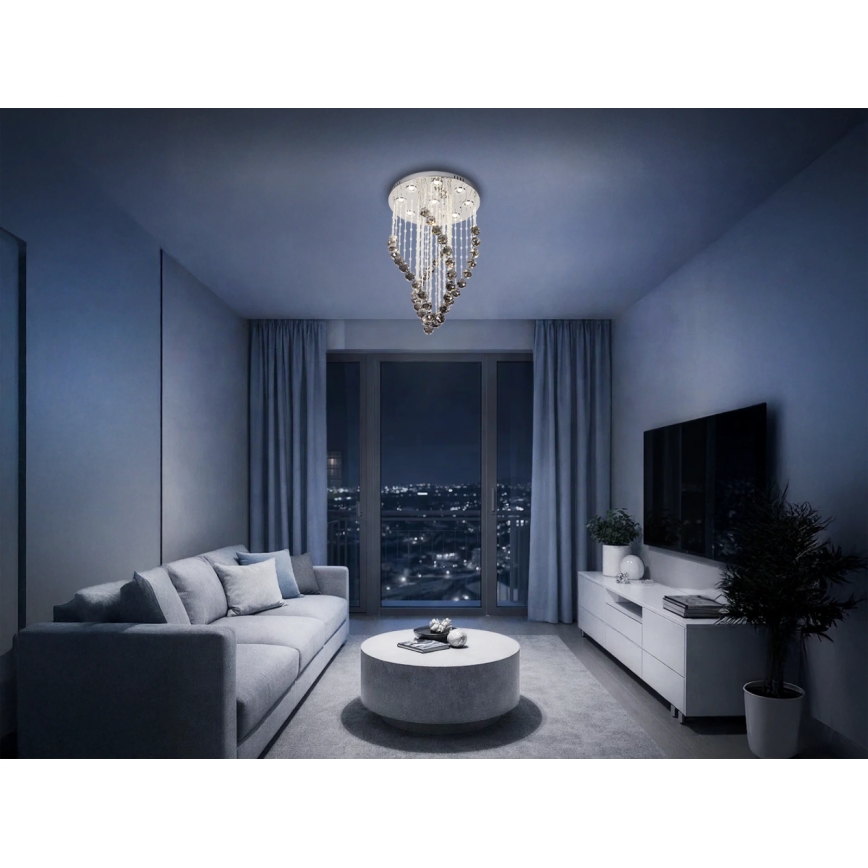 LED kristalna stropna svjetiljka NAURU LED/30W/230V pr. 40 cm sjajni krom/crna + daljinski upravljač