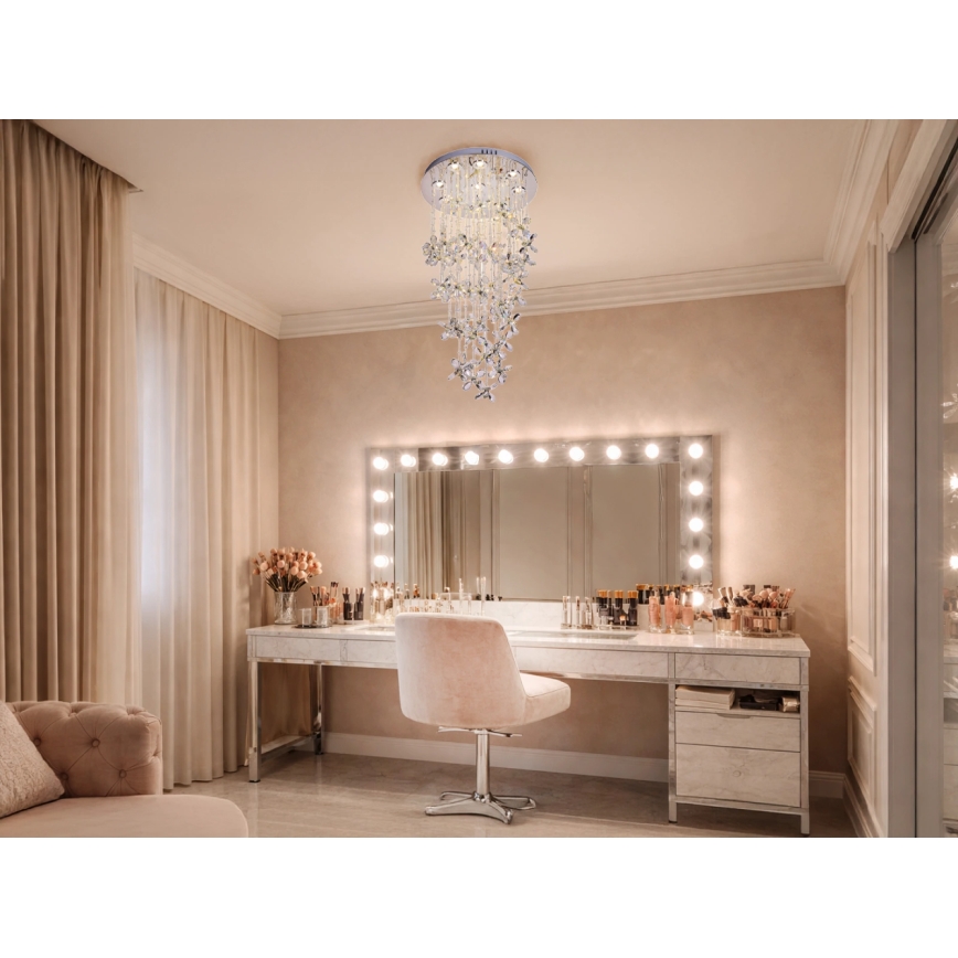 LED kristalna stropna svjetiljka SAMOA LED/30W/230V Ø 40 cm, sjajni krom + daljinski upravljač