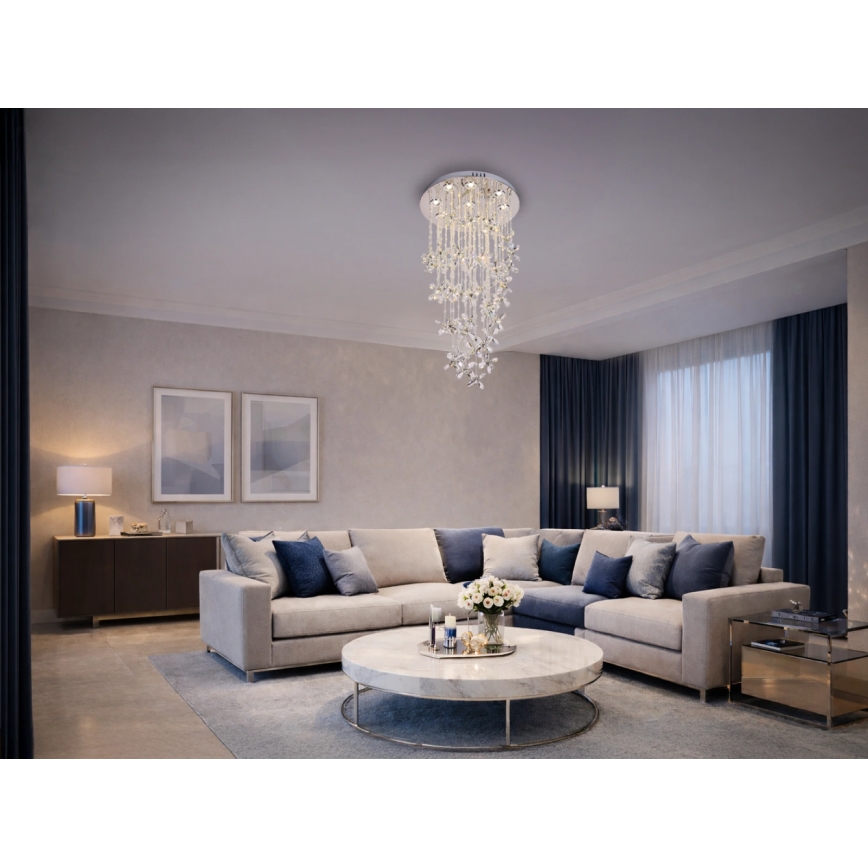LED kristalna stropna svjetiljka SAMOA LED/30W/230V Ø 40 cm, sjajni krom + daljinski upravljač