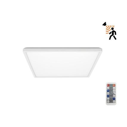 LED Svjetiljka za kupaonicu sa senzorom za pokret i dan/noć NIVERA LED/12W/230V IP54 3000/4000/6000K 22,5x22,5 cm bijela + daljinski upravljač
