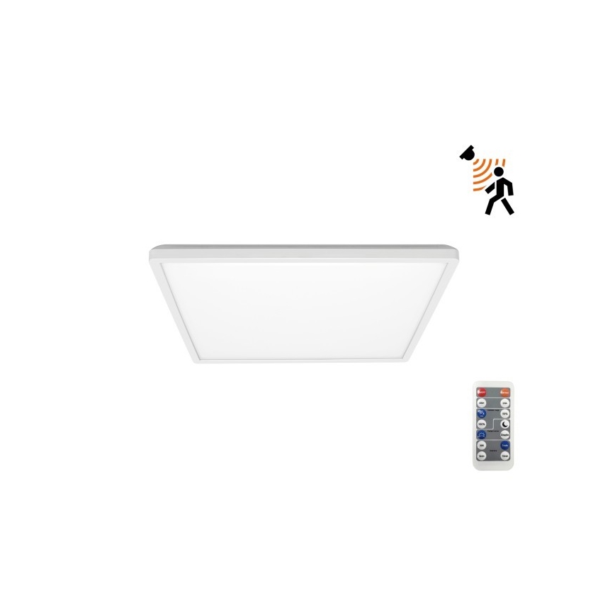 LED Svjetiljka za kupaonicu sa senzorom za pokret i dan/noć NIVERA LED/12W/230V IP54 3000/4000/6000K 22,5x22,5 cm bijela + daljinski upravljač