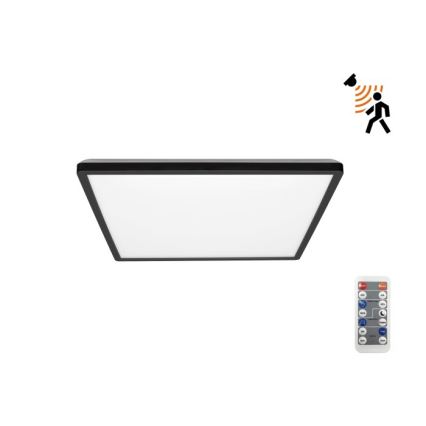 LED Svjetiljka za kupaonicu sa senzorom za pokret i dan/noć NIVERA LED/12W/230V IP54 3000/4000/6000K 22,5x22,5 cm crna + daljinski upravljač