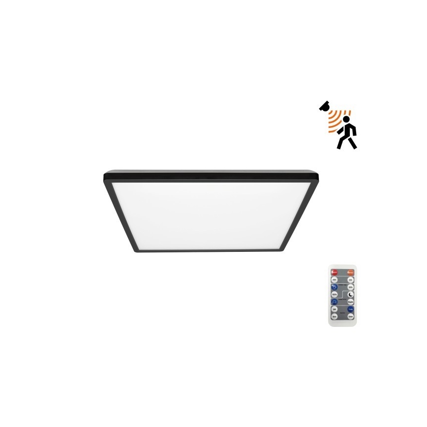 LED Svjetiljka za kupaonicu sa senzorom za pokret i dan/noć NIVERA LED/12W/230V IP54 3000/4000/6000K 22,5x22,5 cm crna + daljinski upravljač