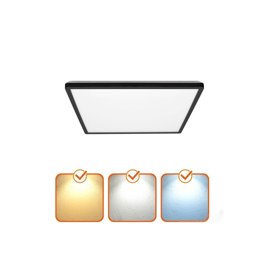 LED Svjetiljka za kupaonicu sa senzorom za pokret i dan/noć NIVERA LED/12W/230V IP54 3000/4000/6000K 22,5x22,5 cm crna + daljinski upravljač