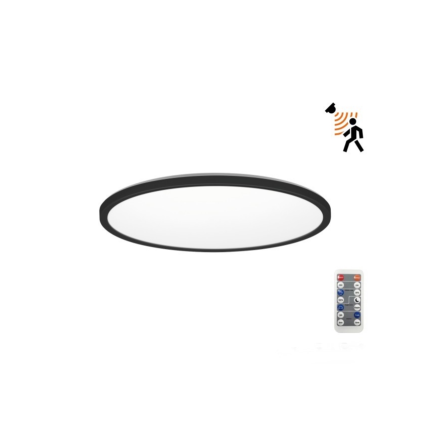 LED Svjetiljka za kupaonicu sa senzorom za pokret i dan/noć NIVERA LED/12W/230V IP54 3000/4000/6000K pr. 22,5 cm crna + daljinski upravljač