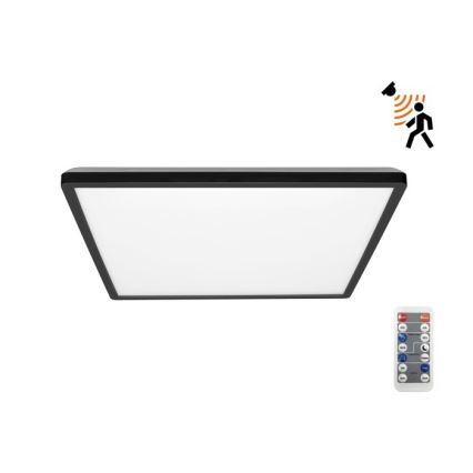 LED Svjetiljka za kupaonicu sa senzorom za pokret i dan/noć NIVERA LED/24W/230V IP54 3000/4000/6000K 30x30 cm crna + daljinski upravljač