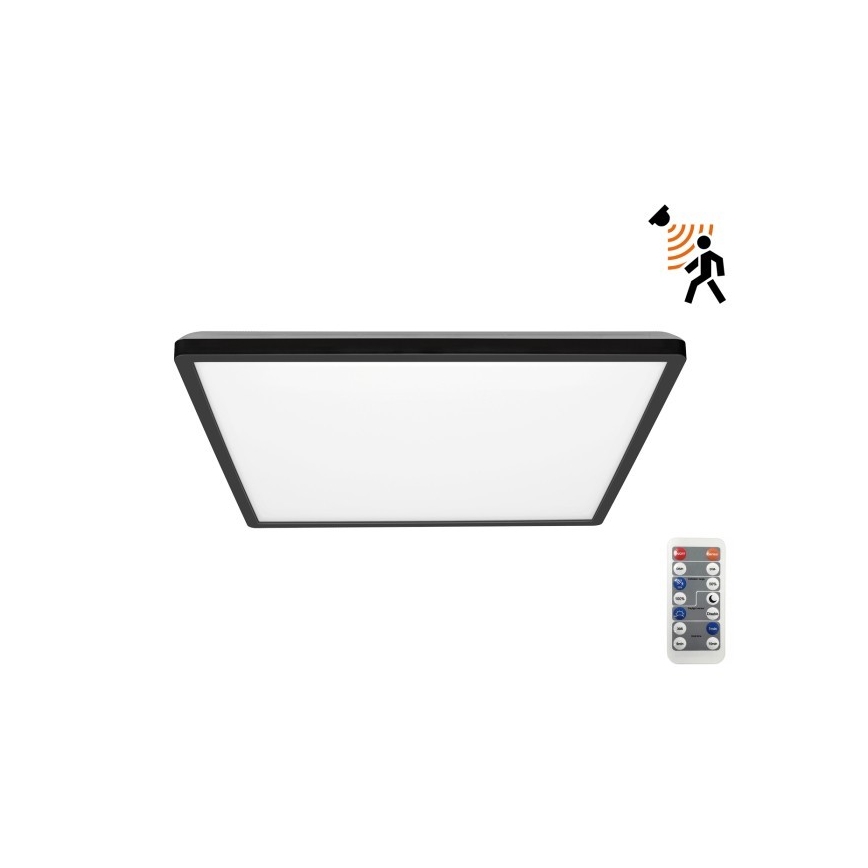 LED Svjetiljka za kupaonicu sa senzorom za pokret i dan/noć NIVERA LED/24W/230V IP54 3000/4000/6000K 30x30 cm crna + daljinski upravljač
