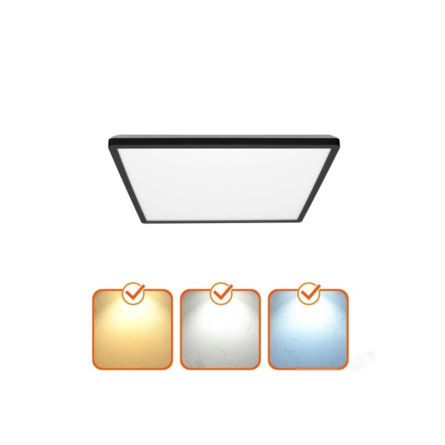LED Svjetiljka za kupaonicu sa senzorom za pokret i dan/noć NIVERA LED/24W/230V IP54 3000/4000/6000K 30x30 cm crna + daljinski upravljač
