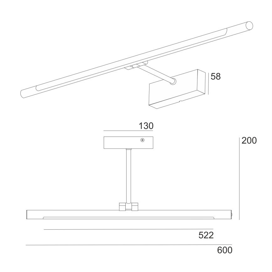 LED kupaonsko osvjetljenje za ogledalo MIRROR, 8 W, 230 V, 4000 K, IP44, 60 cm, crno