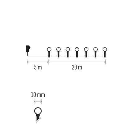 LED lanac 200xLED/8 funkcija 20m IP44 topla bijela