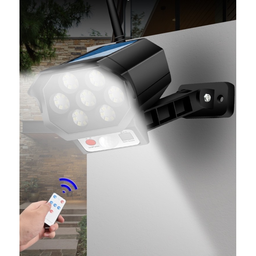 LED Lažna sigurnosna kamera sa senzorom i sa solarnim panelom LED/5W/5,5V 800 mAh IP65 + daljinski upravljač