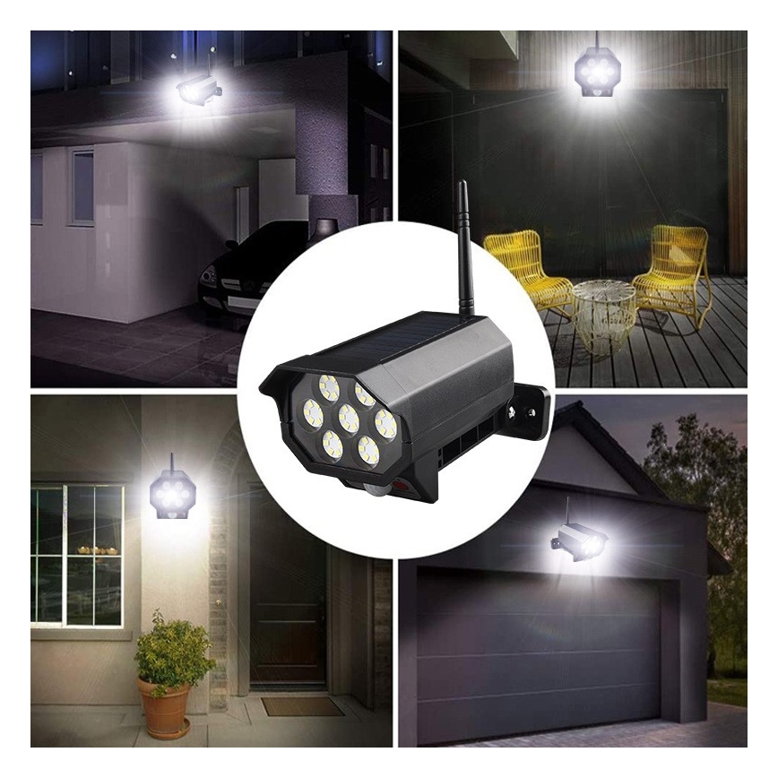 LED Lažna sigurnosna kamera sa senzorom i sa solarnim panelom LED/5W/5,5V 800 mAh IP65 + daljinski upravljač