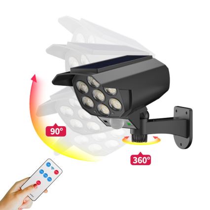 LED Lažna sigurnosna kamera sa senzorom i sa solarnim panelom LED/5W/5,5V 800 mAh IP65 + daljinski upravljač
