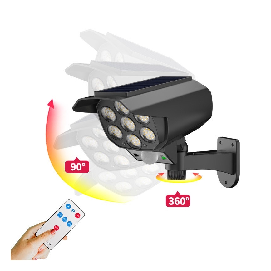 LED Lažna sigurnosna kamera sa senzorom i sa solarnim panelom LED/5W/5,5V 800 mAh IP65 + daljinski upravljač