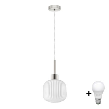 LED Luster HARMA 1xE27/60W/230V promjer 20 cm matni krom/bijela