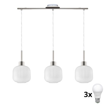 LED Luster HARMA 3xE27/60W/230V matni krom/bijela
