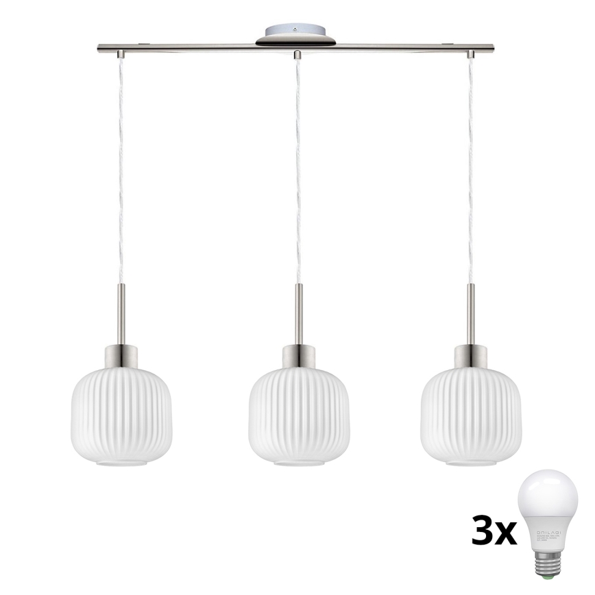 LED Luster HARMA 3xE27/60W/230V matni krom/bijela