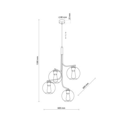 LED luster na kabelu CESAR 4xE27/15W/230V crna/dimno-siva