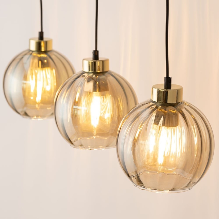 LED luster na kabelu DEVI 3xE27/15W/230V crna/dimljeno bež