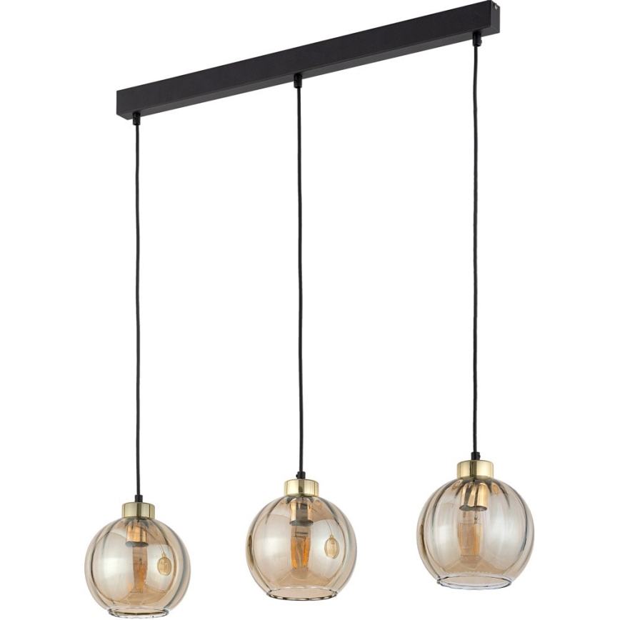 LED luster na kabelu DEVI 3xE27/15W/230V crna/dimljeno bež