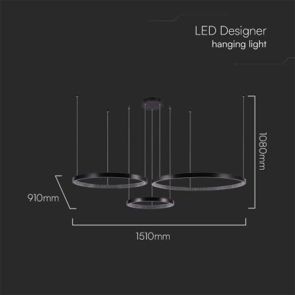 LED Luster na sajli 3xLED/19W/230V 4000K crna