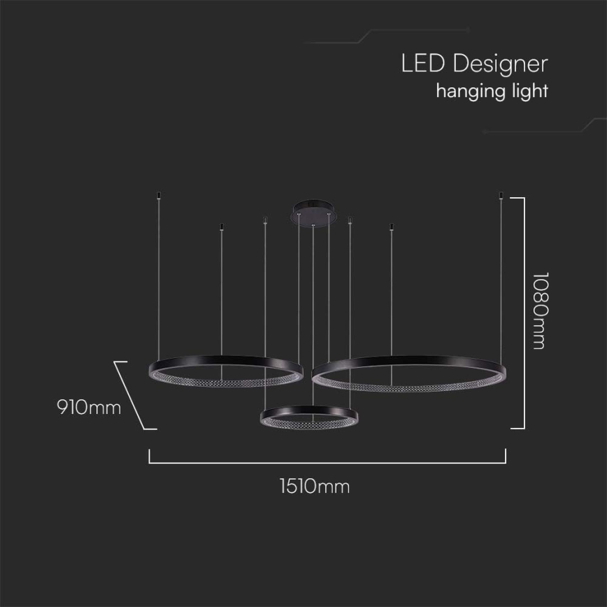LED Luster na sajli 3xLED/19W/230V 4000K crna