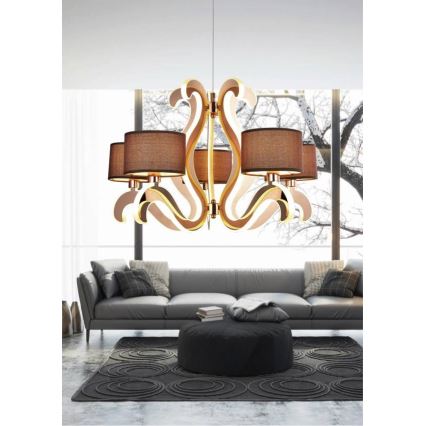 LED Luster na sajli AMBROSIA 5xE14/40W/230V + LED/43W bakrena