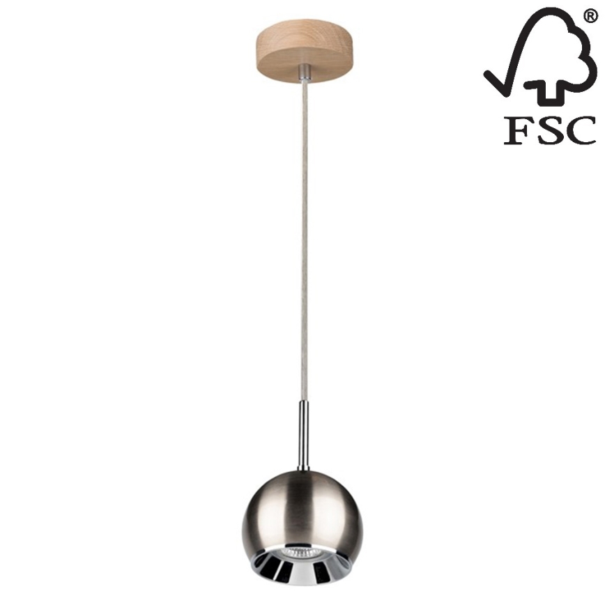 LED Luster na sajli BALL WOOD 1xGU10/5W/230V mat hrast – FSC certificirano