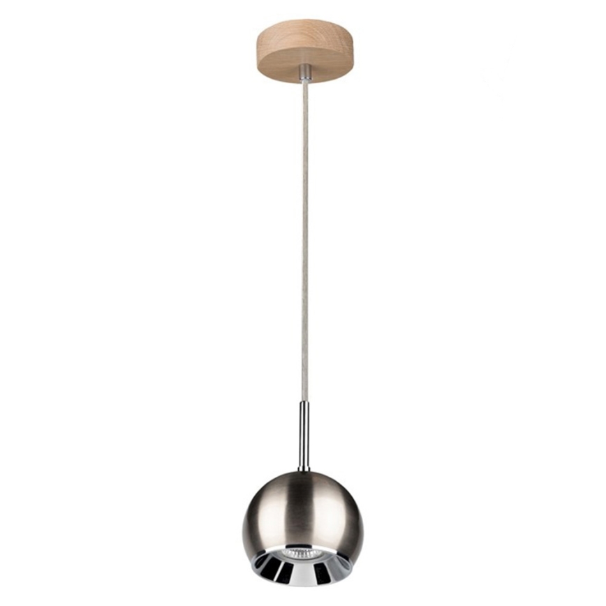LED Luster na sajli BALL WOOD 1xGU10/5W/230V mat hrast
