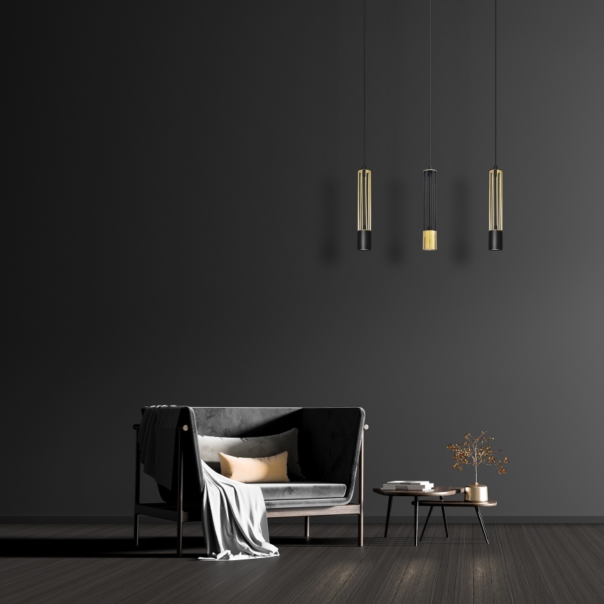 LED Luster na sajli BARS 3xGU10/4,8W/230V crna/zlatna