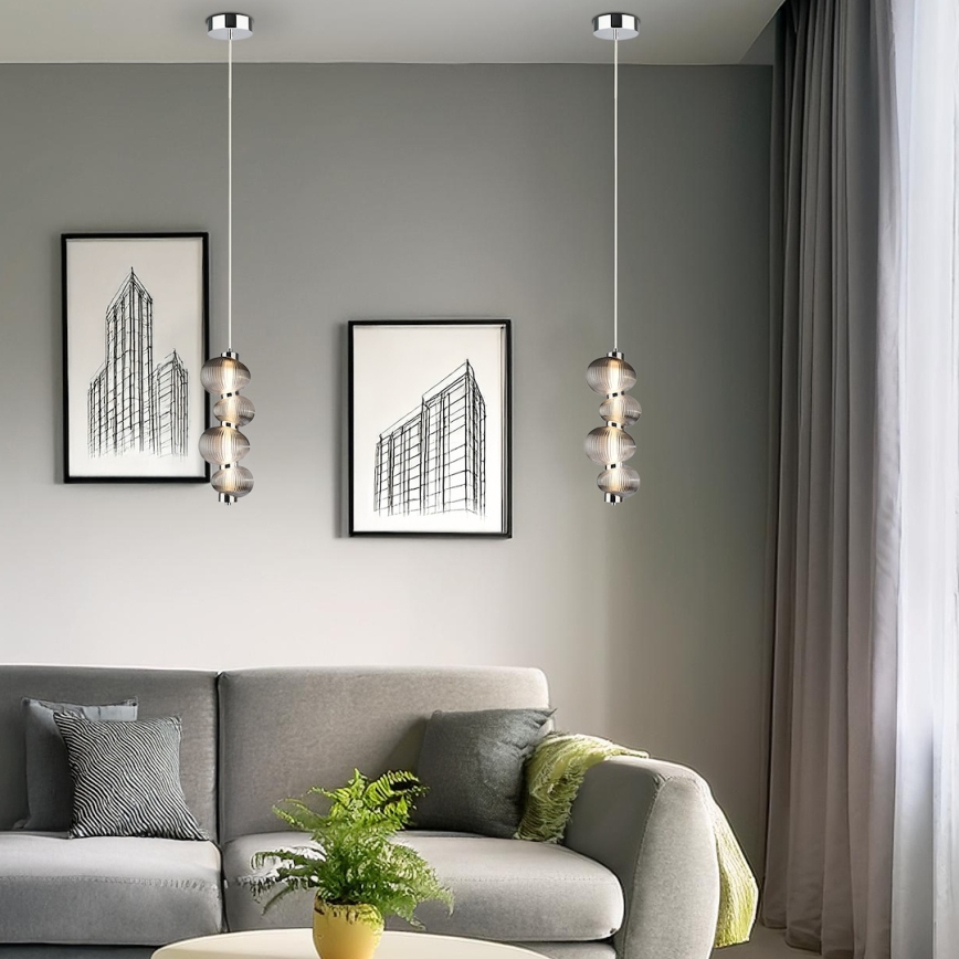 LED luster na sajli BOLLA LED/17W/230V Ø 16 cm sjajni krom/zadimljeno-siva