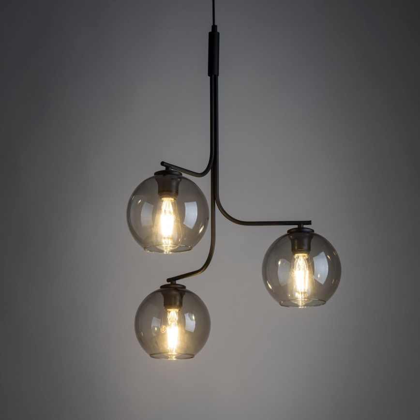 LED luster na sajli CESAR 3xE27/15W/230V crna/zadimljeno-siva