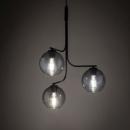 LED luster na sajli CESAR 3xE27/15W/230V crna/zadimljeno-siva
