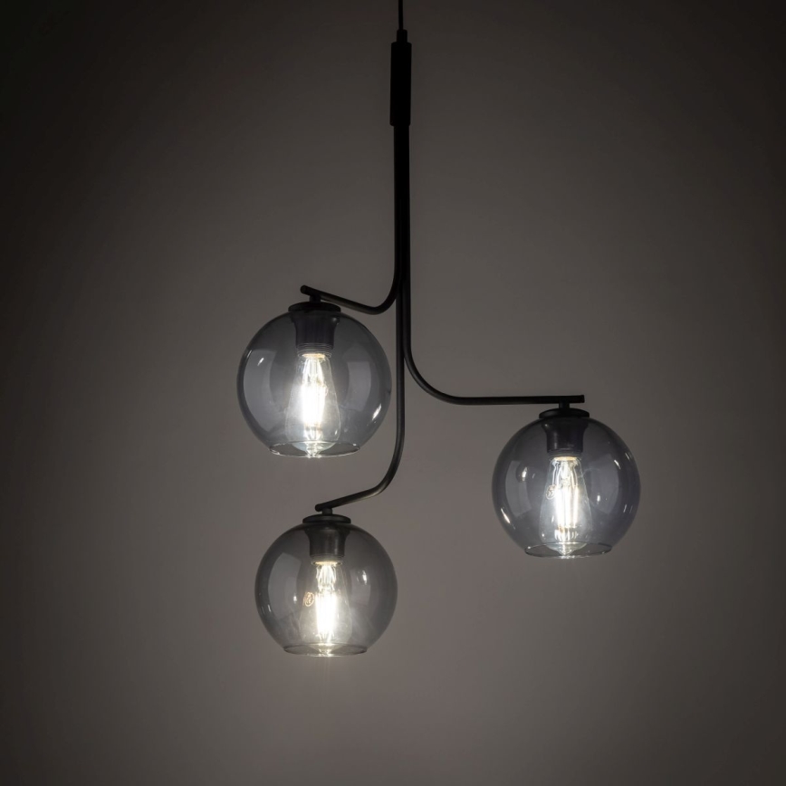 LED luster na sajli CESAR 3xE27/15W/230V crna/zadimljeno-siva